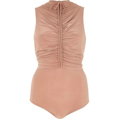 Nude ruched front bodysuit